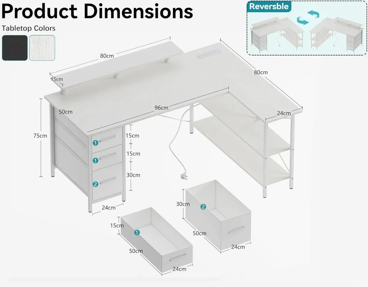 Corner Computer Desk with Drawers 120x80cm - Image 3