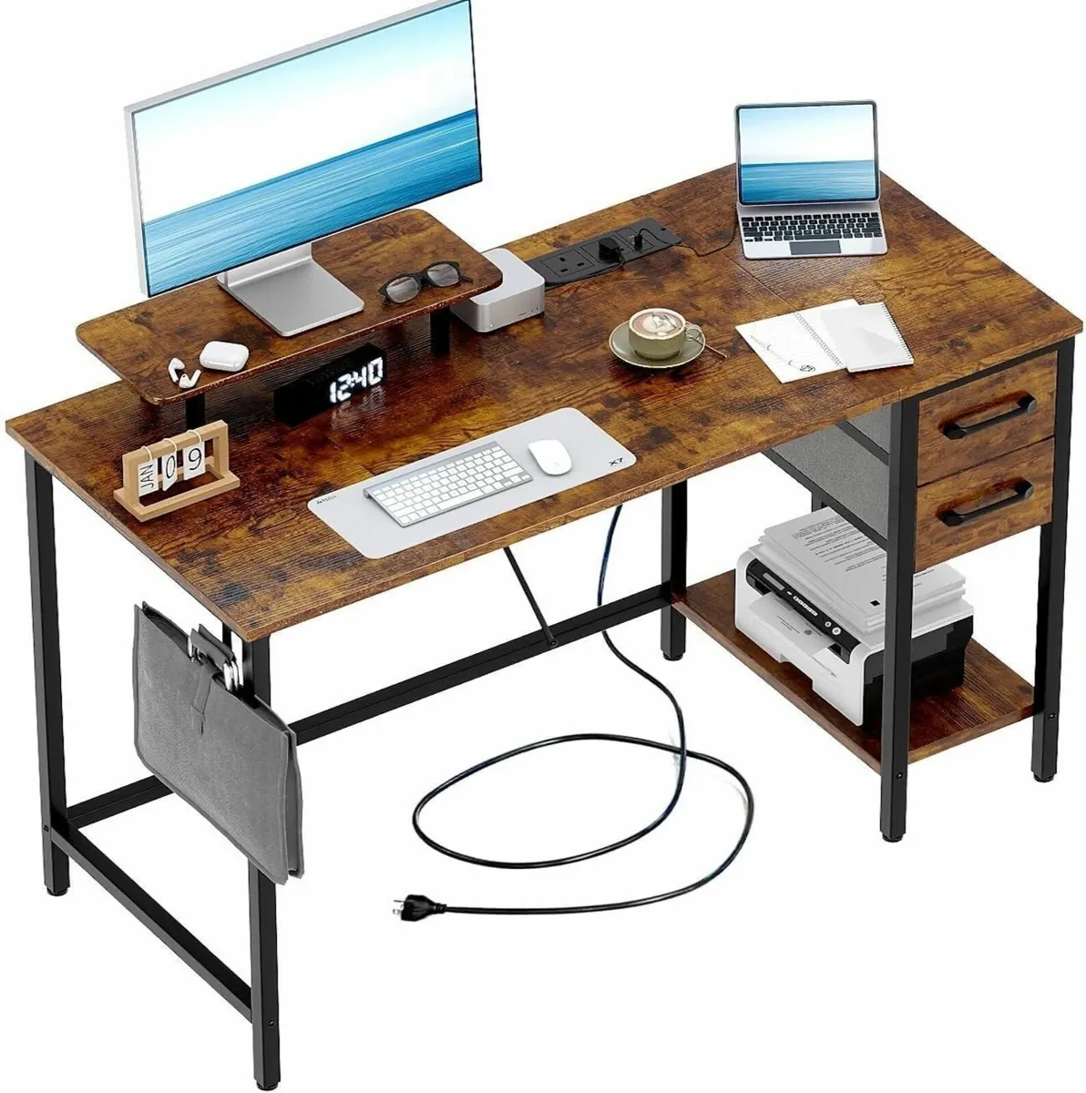 Computer Desk with Drawers Power Outlets 120 cm - Image 1