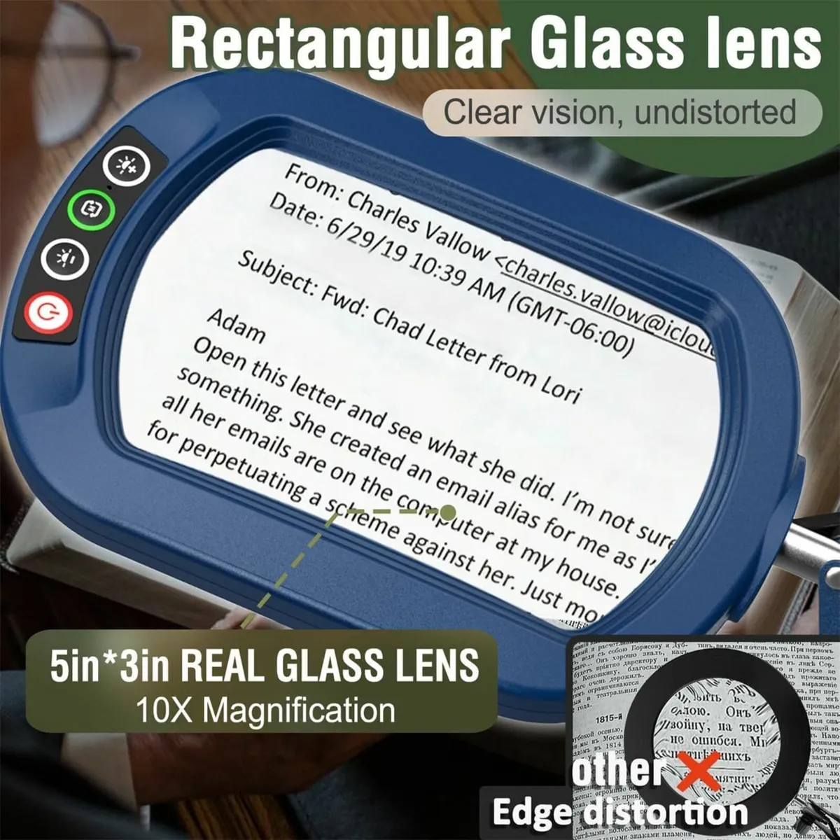 10X Rectangle Magnifying Glass with Light and - Image 2