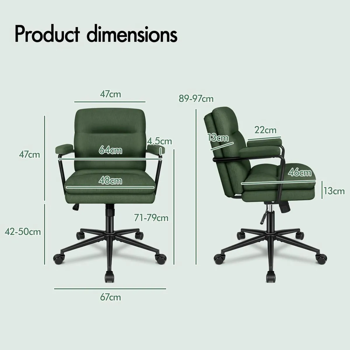 Mid-back Office Chair with Armrests Dual-padded - Image 2