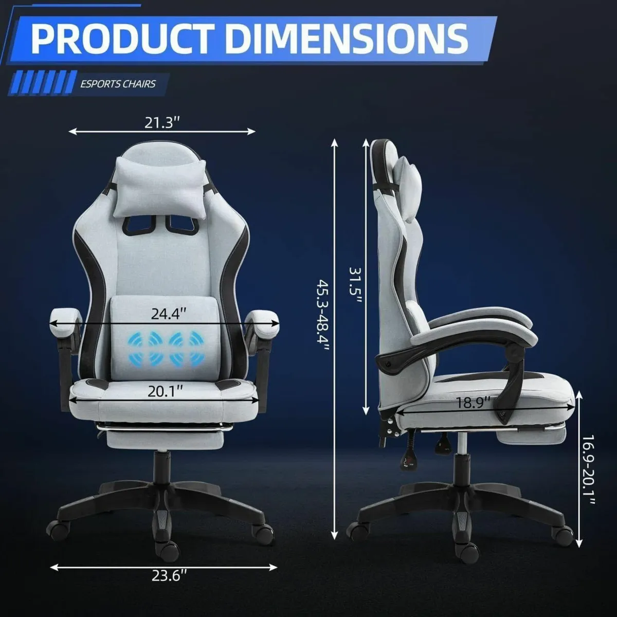 Fabric Massage Gaming Chair Ergonomic Computer - Image 2