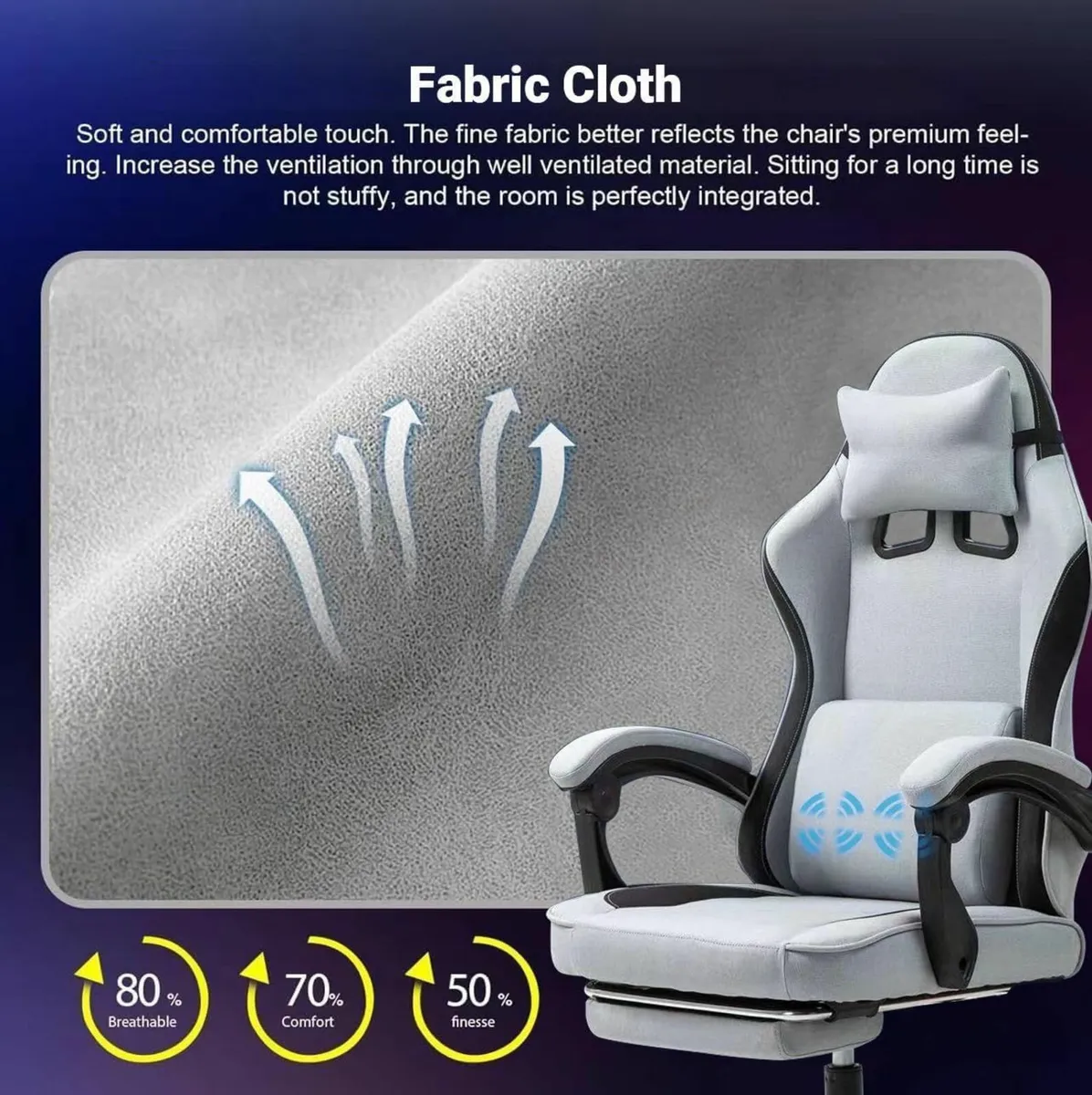 Fabric Massage Gaming Chair Ergonomic Computer - Image 3