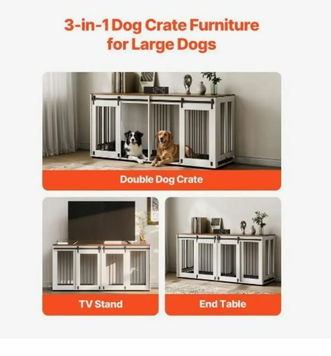 72" Dog Crate Furniture for 2 Dogs - Image 3
