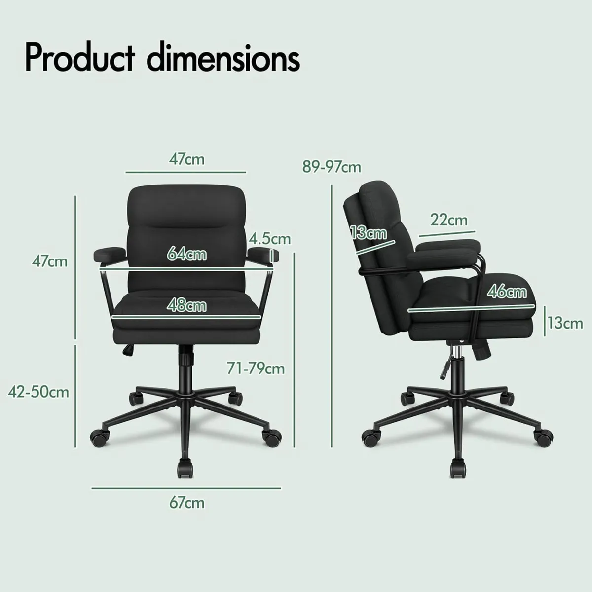 Mid-back Office Chair with Armrests Dual-padded - Image 2