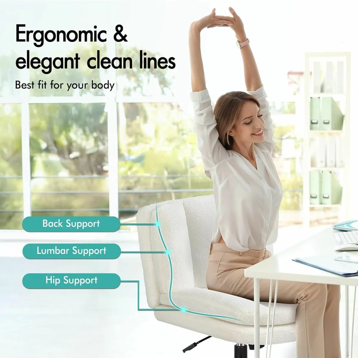 Cross Legged Office Chair Wide Seat Armless Desk - Image 3