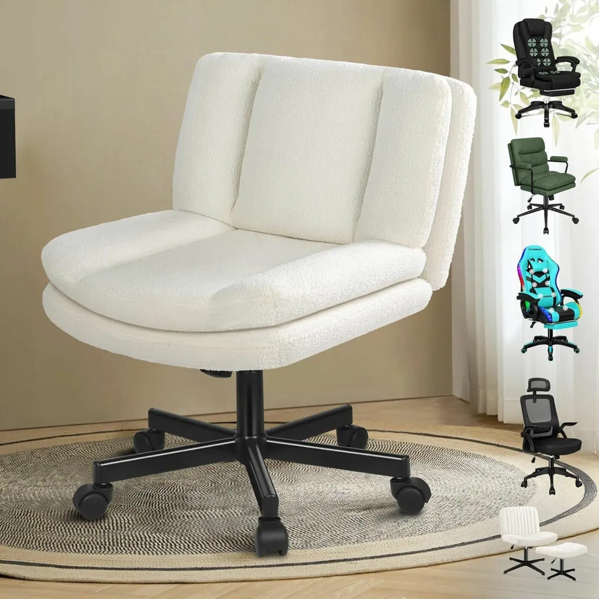 Cross Legged Office Chair Wide Seat Armless Desk - Image 1