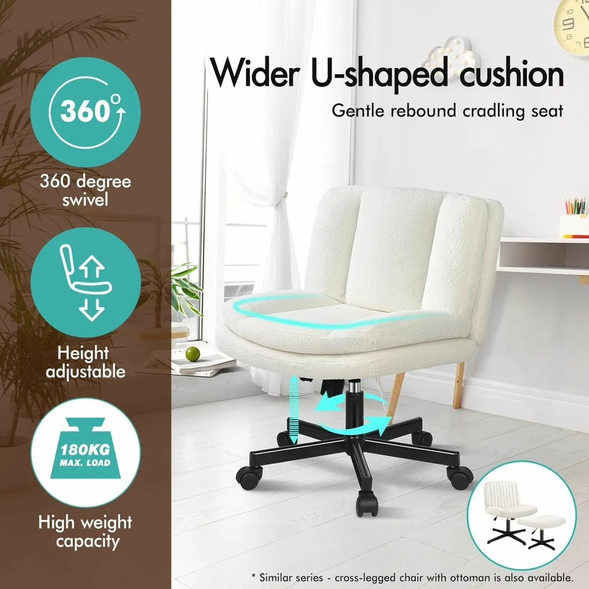 Cross Legged Office Chair Wide Seat Armless Desk - Image 4