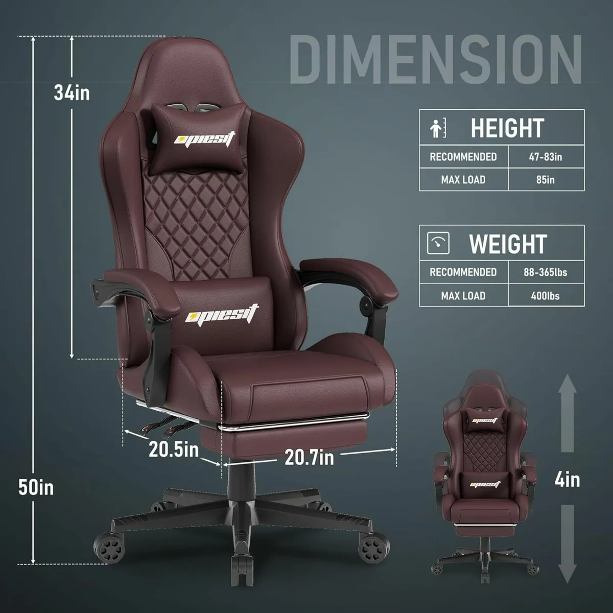 Gaming Chair Office with Footrest Height Adjustabl - Image 3