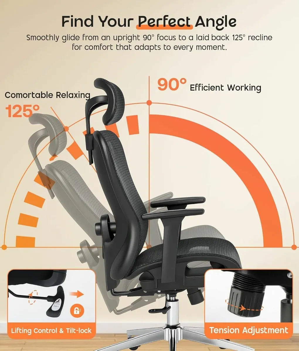 Ergonomic Office Chair with Headrest 3D Armrest - Image 3
