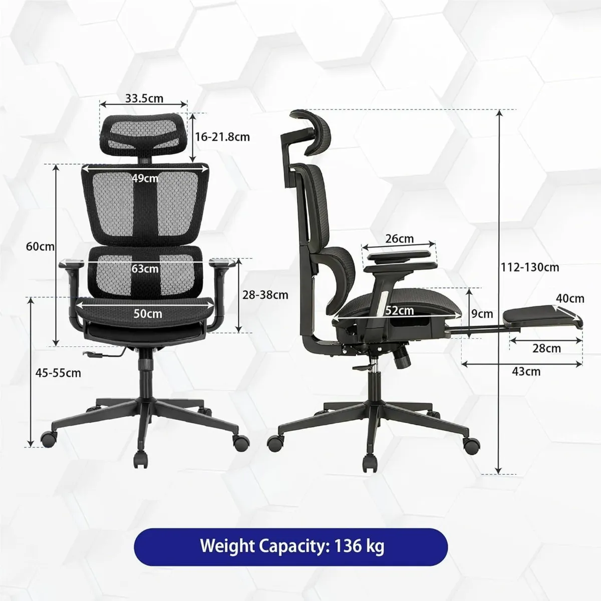 Ergonomic Office Chair with Footrest Desk - Image 3