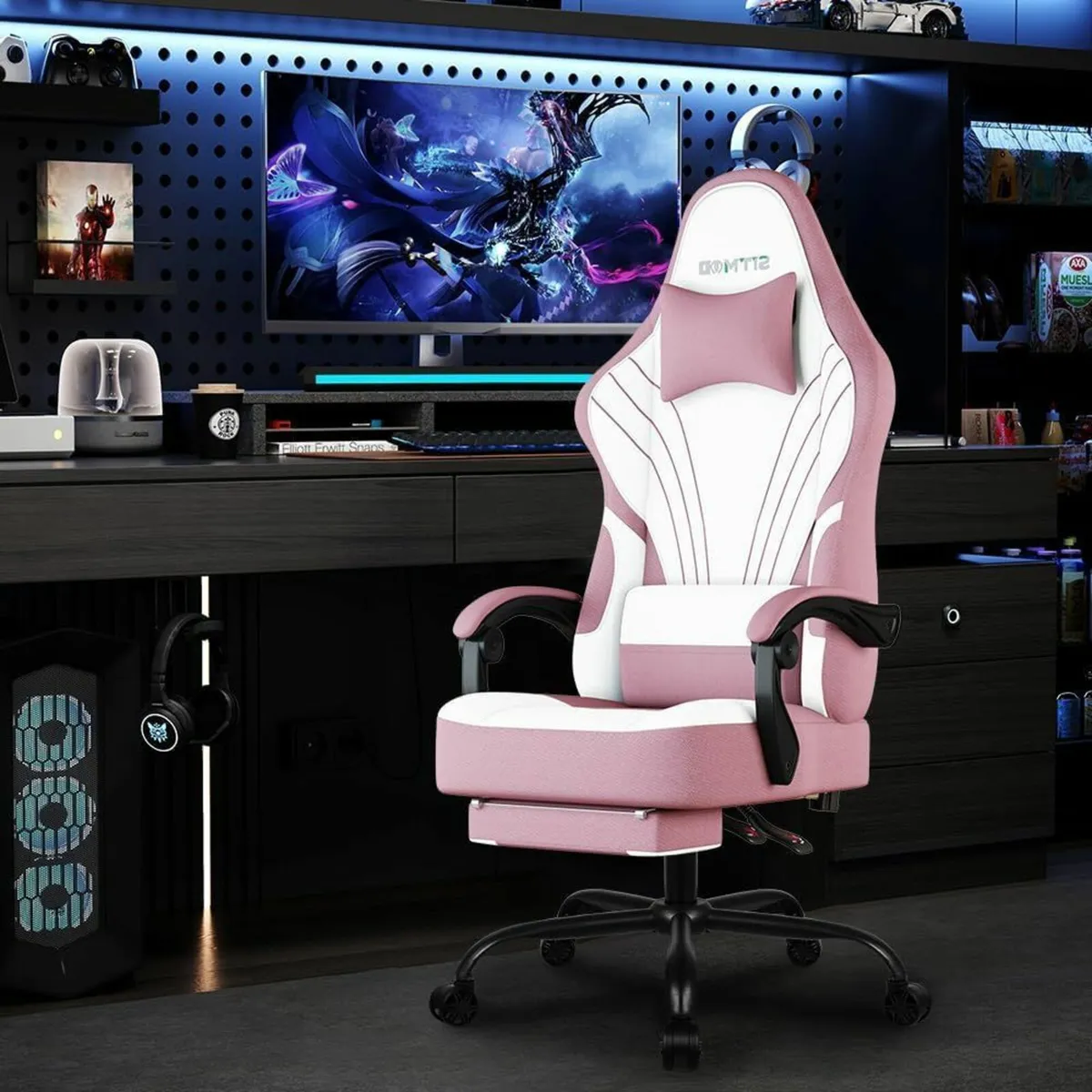 Fabric Gaming Chair for Adults Ergonomic PC Video - Image 2