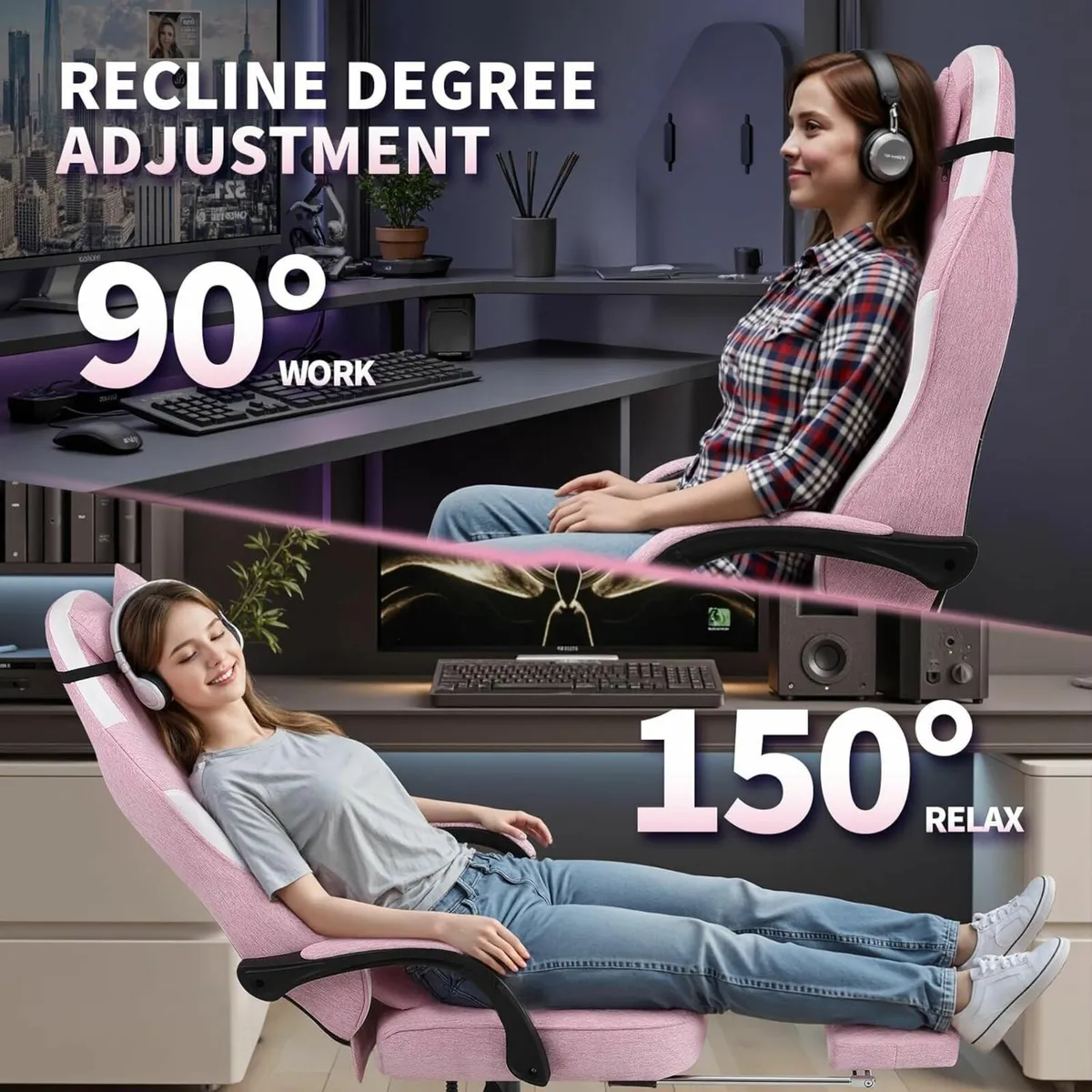 Fabric Gaming Chair for Adults Ergonomic PC Video - Image 4