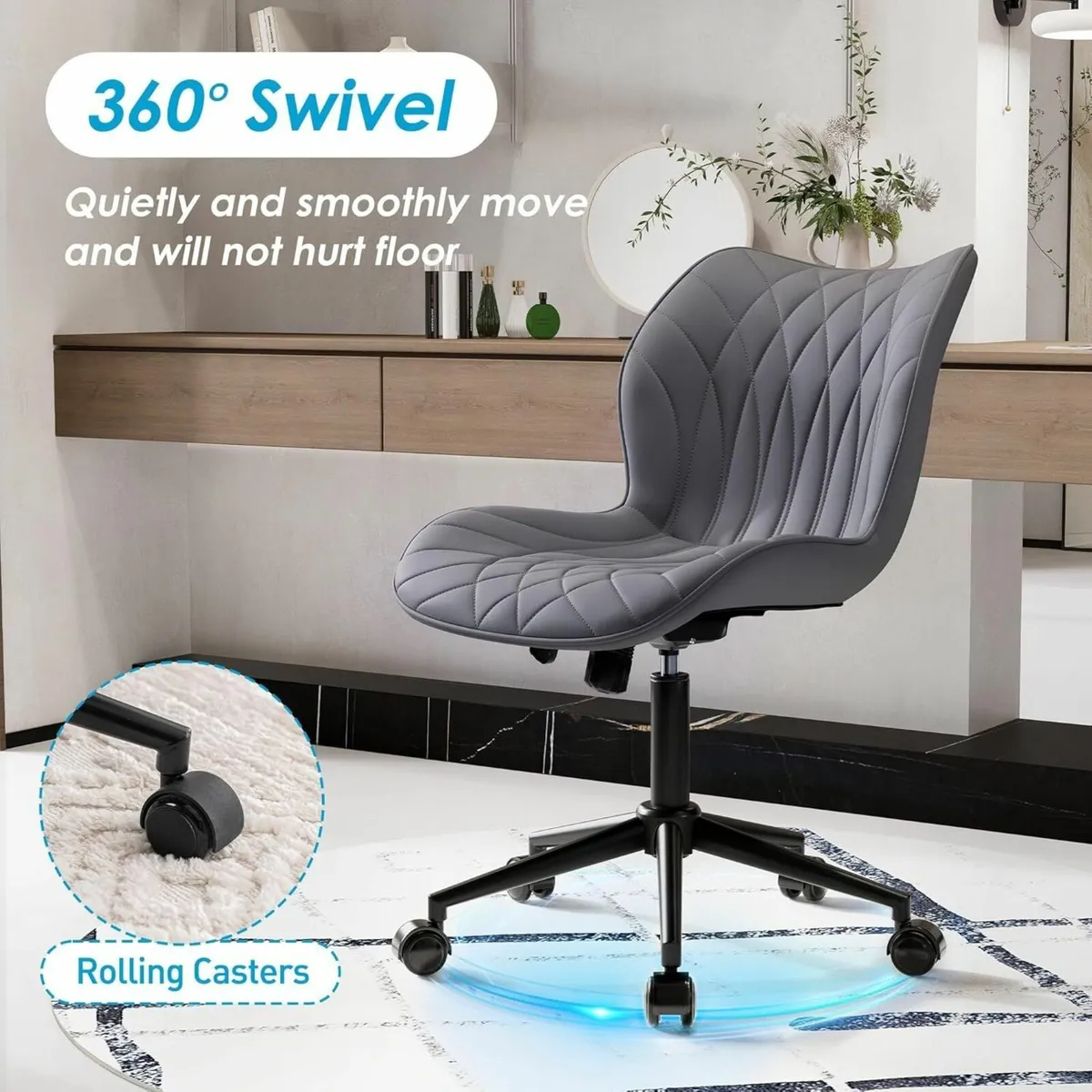 Armless Office Chair Comfy Adjustable Desk for - Image 4