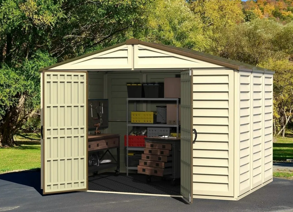 10×8  WoodBridge Plus Vinyl Plastic Shed –  Ivory/ - Image 1