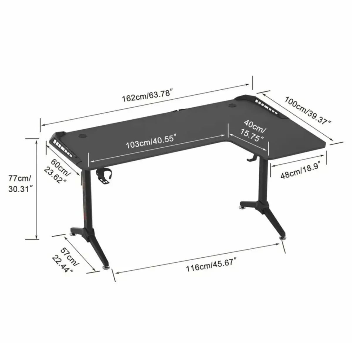 Gaming desk L-shape Led lights Free delivery - Image 2