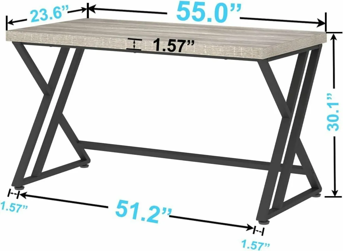 Grey Computer Office Desk Industrial Wood PC - Image 2