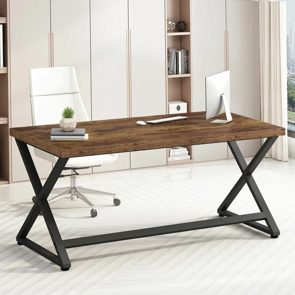 Rustic Brown Computer Desk Farmhouse Home Office - Image 1