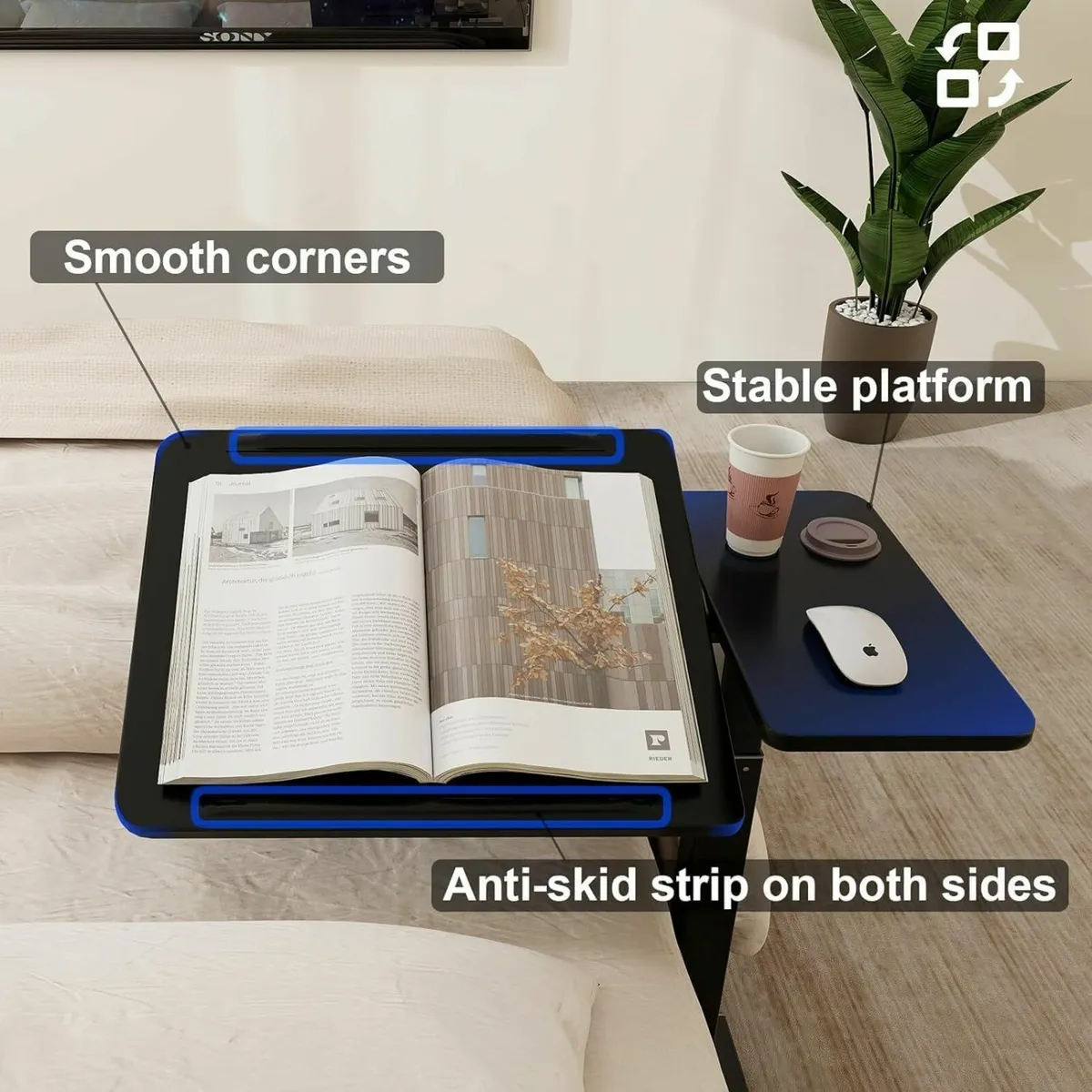 Adjustable Pneumatic Overbed Table with Wheels - Image 3