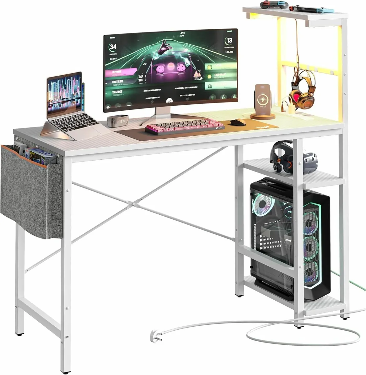 113CM Corner Computer Desk with Power Outlets LED - Image 1