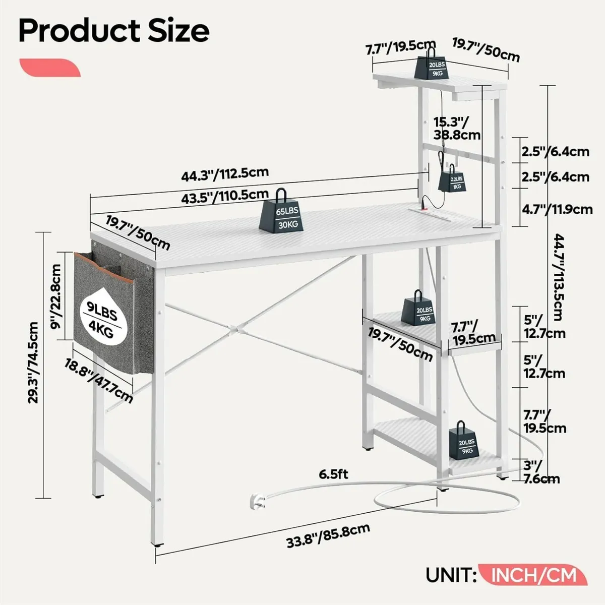 113CM Corner Computer Desk with Power Outlets LED - Image 3