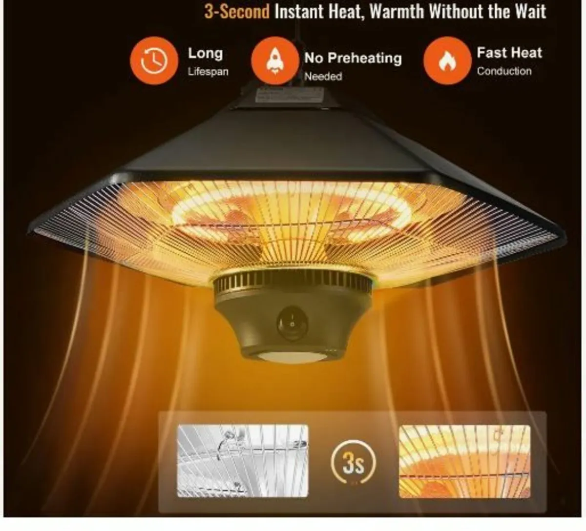 Hanging Patio Heater, 2000W Remote Control - Image 2