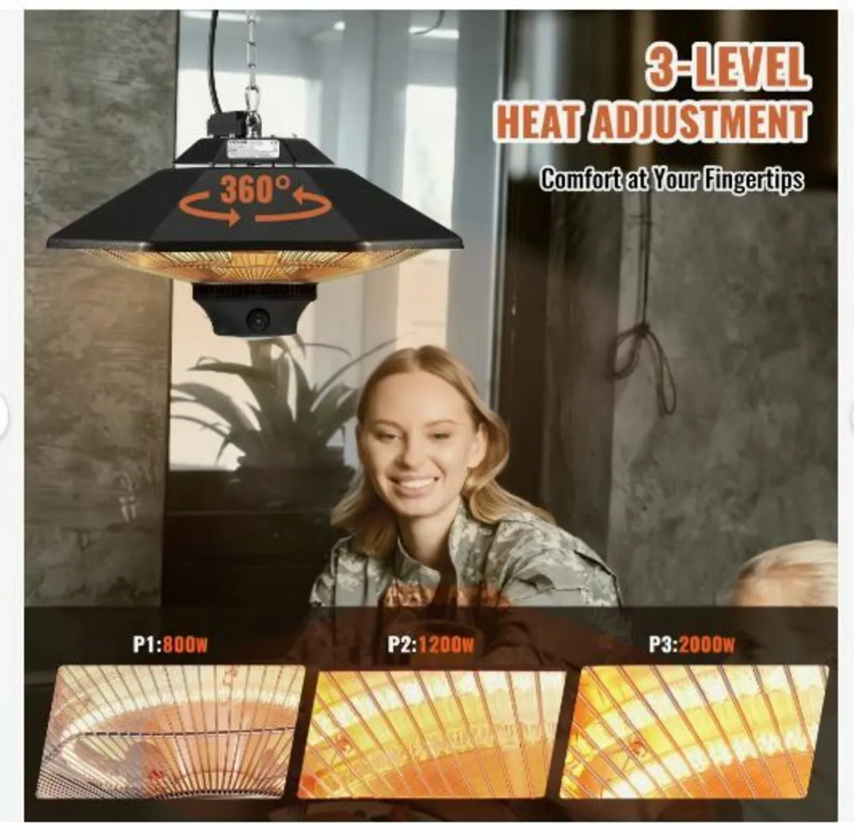 Hanging Patio Heater, 2000W Remote Control - Image 3