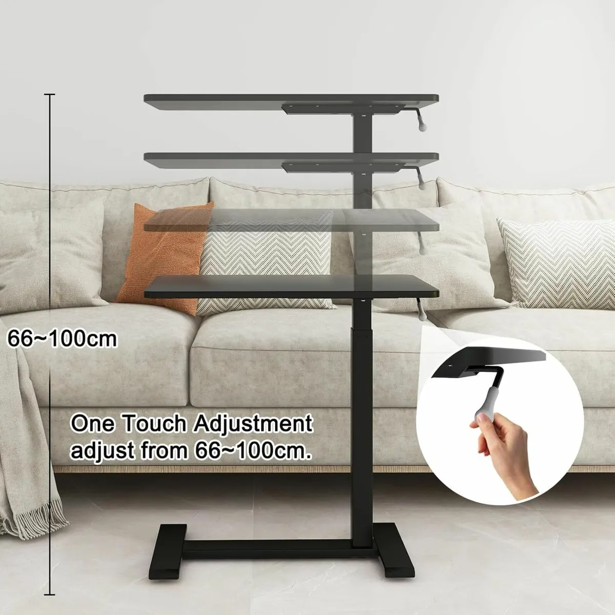 Medical Adjustable Overbed Bedside Table with - Image 3