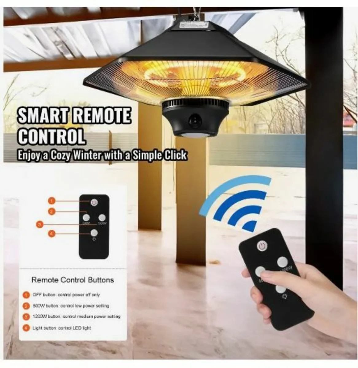 Hanging Patio Heater, 2000W Remote Control - Image 4