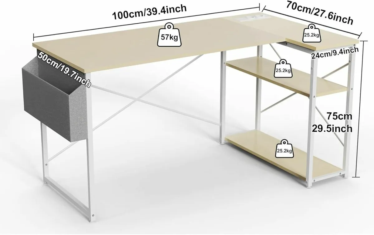 Small L Shaped Desk with Power Outlets - 100x70 - Image 3