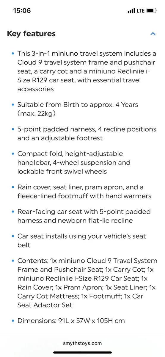 miniuno Cloud 9 3-in-1 Travel System with ISOFix - Image 4