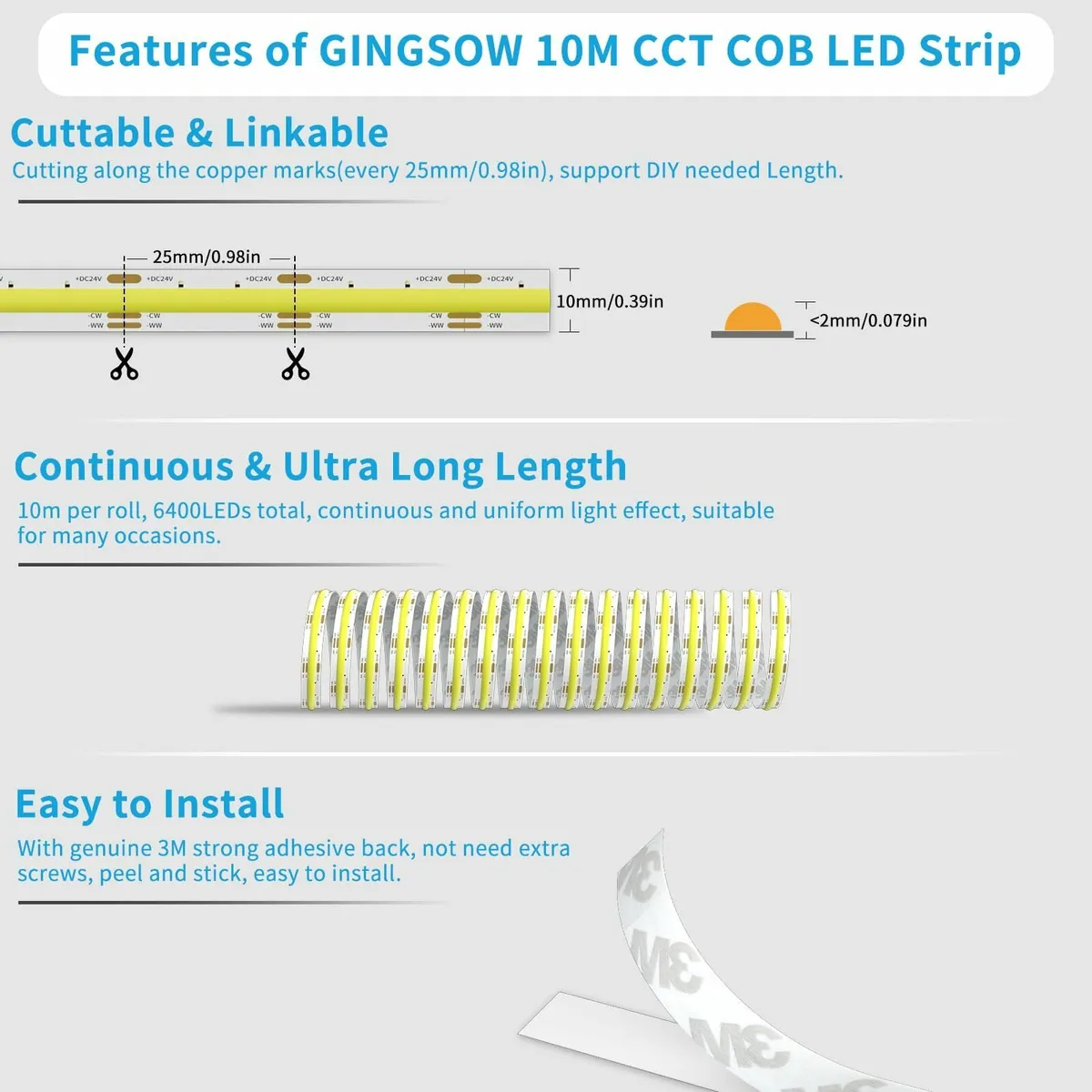 LED Strip White CCT Tunable 10m Kit Dimmable - Image 3
