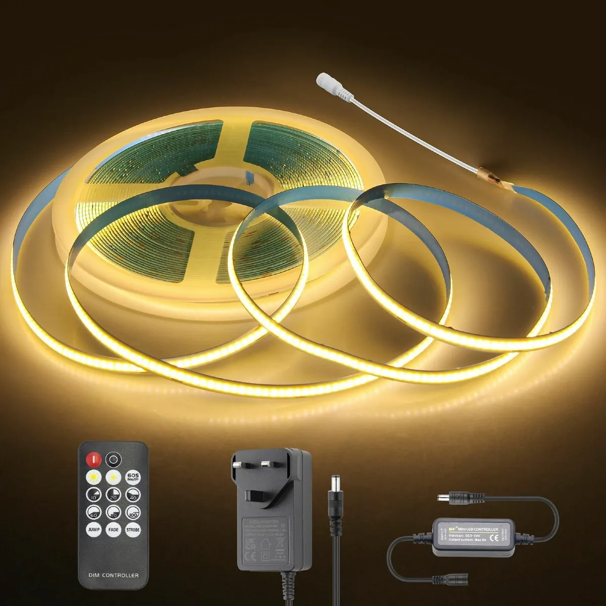 10M COB LED Strip Light Warm White Dimmable - Image 1