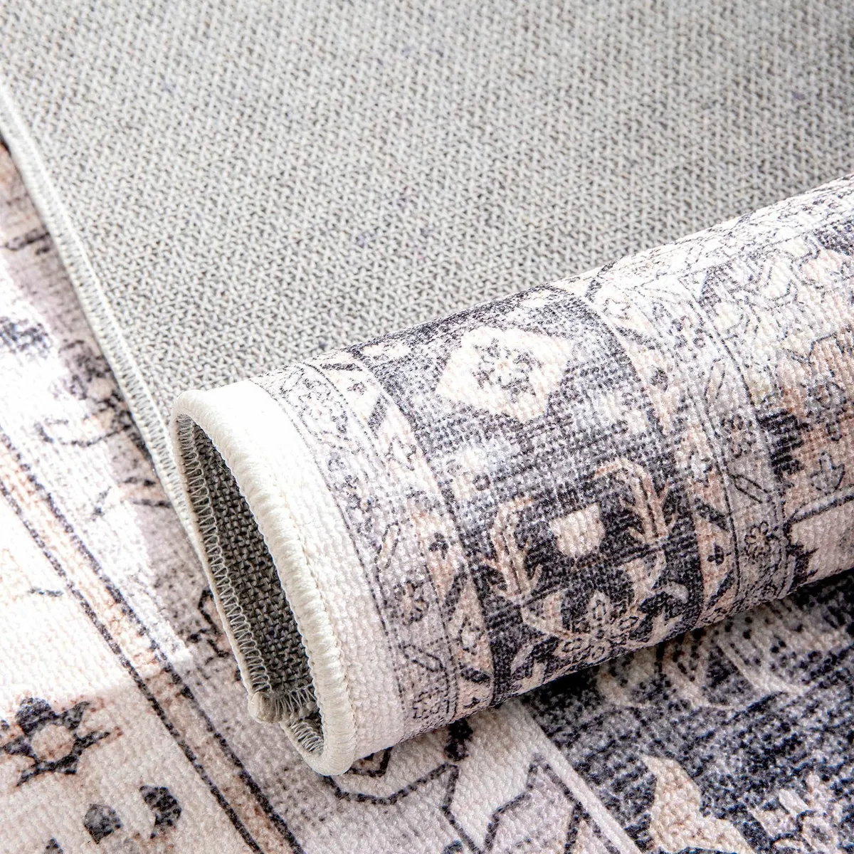 Washable Hallway Rug 60x240cm Grey Vintage - Image 3