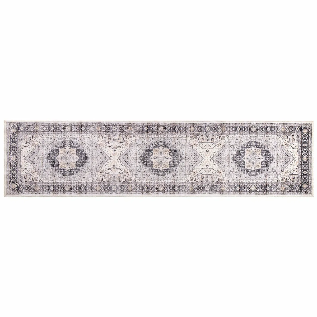 Washable Hallway Rug 60x240cm Grey Vintage - Image 4