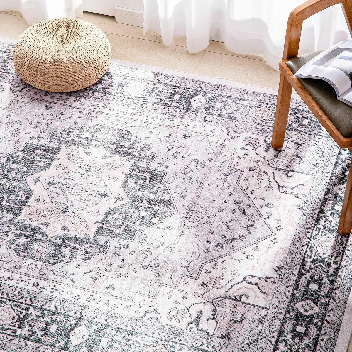 Washable Hallway Rug 60x240cm Grey Vintage - Image 2
