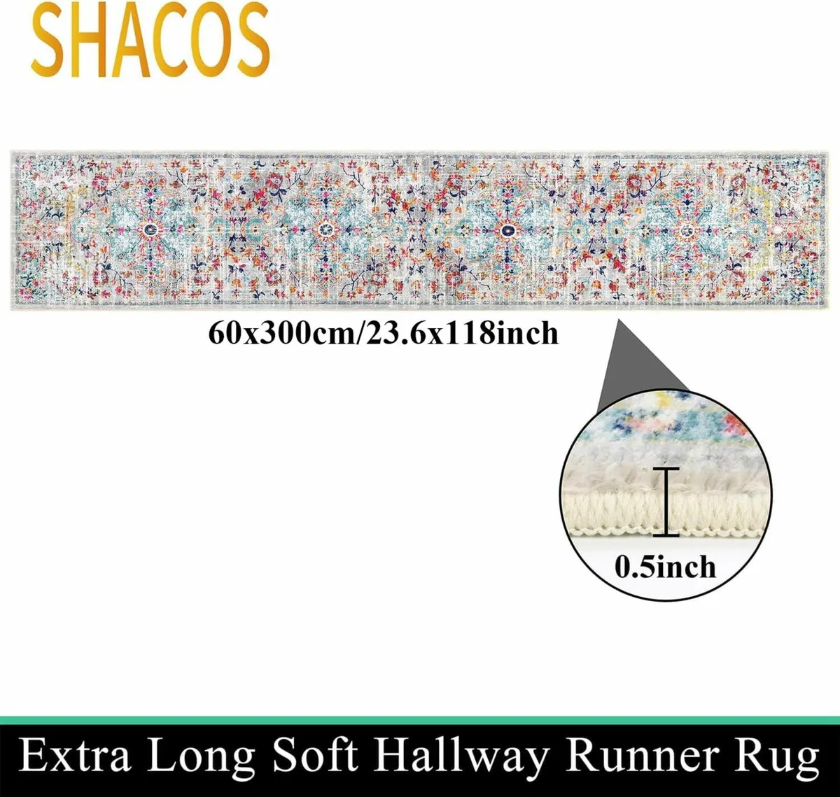 Hallway Vintage Rug 60x300cm Non Slip Carpet - Image 4