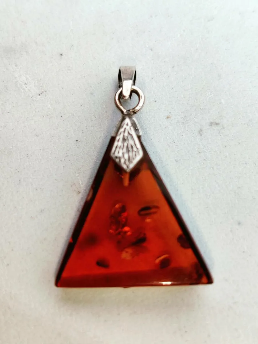 PYRAMID DEEP RED AMBER, 925 Silver Unisex Pendant - Image 3