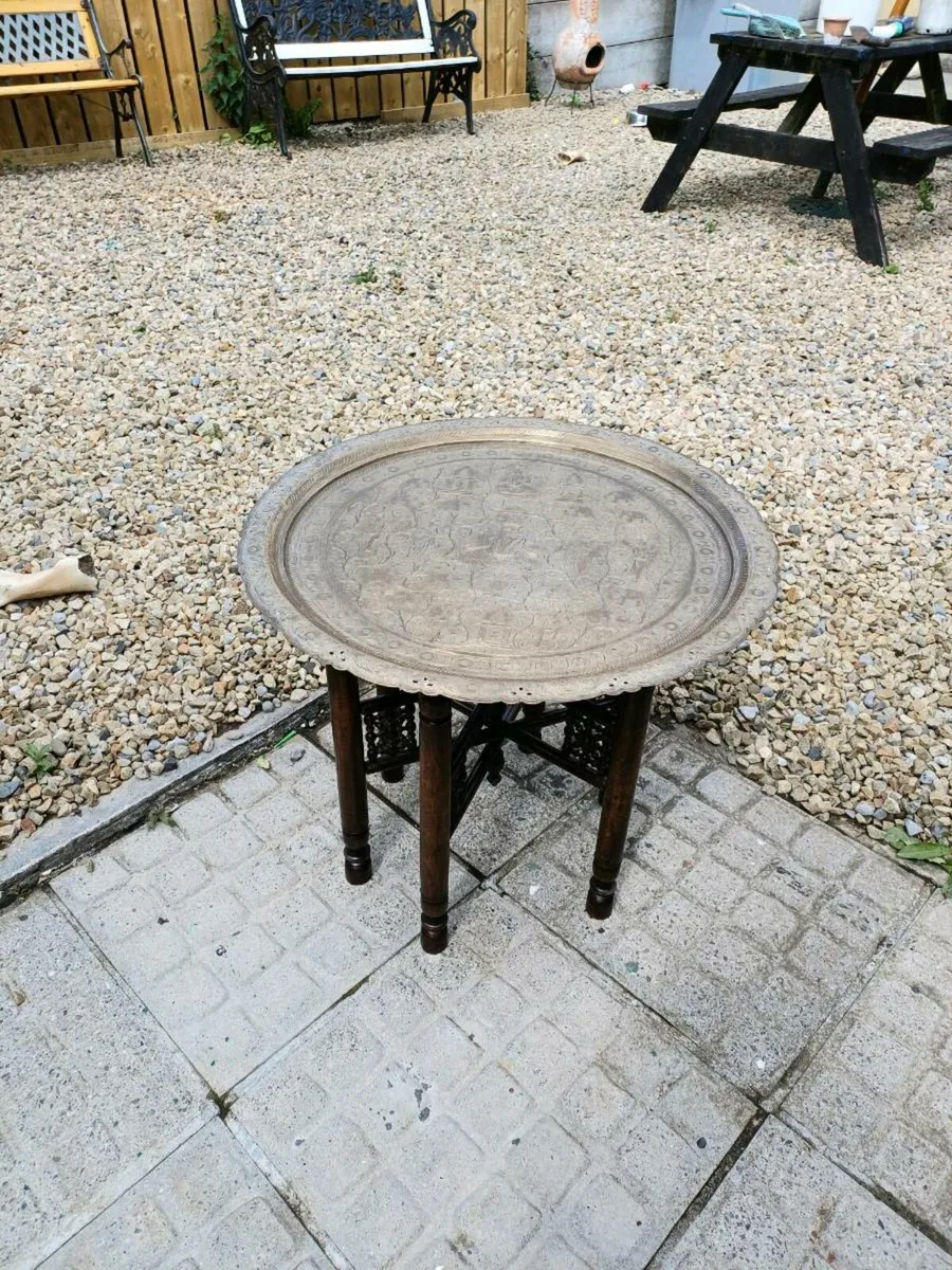 2 Moroccan Brass Tray Foldup Tables - Image 4
