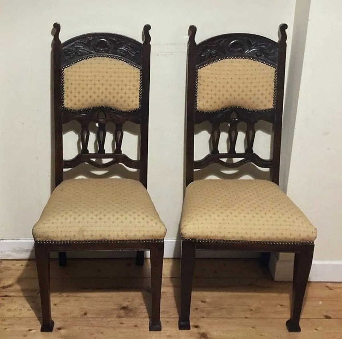 2 Vintage High Back Wooden Chairs - Image 2