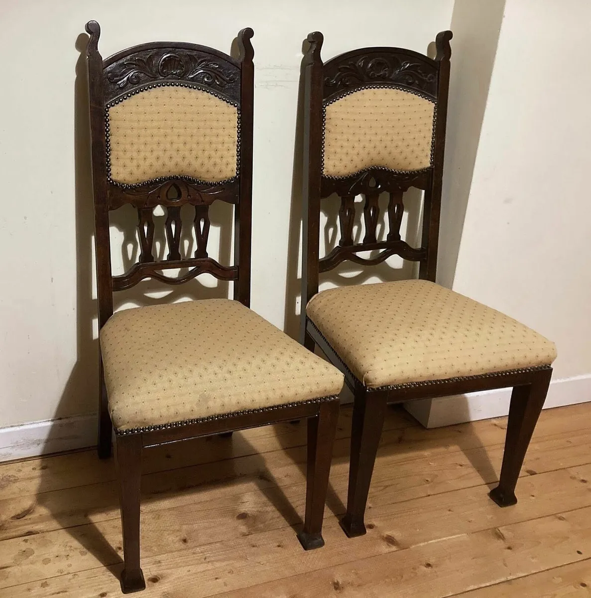 2 Vintage High Back Wooden Chairs - Image 1
