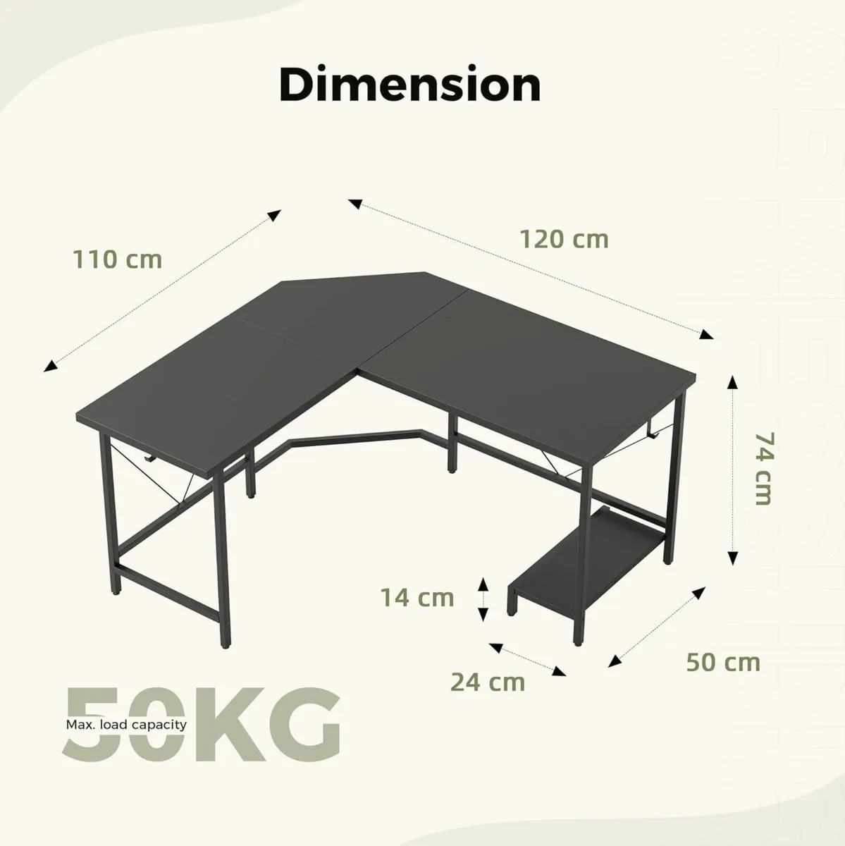 L Shaped Desk 120x110 cm Corner Gaming for Home - Image 2