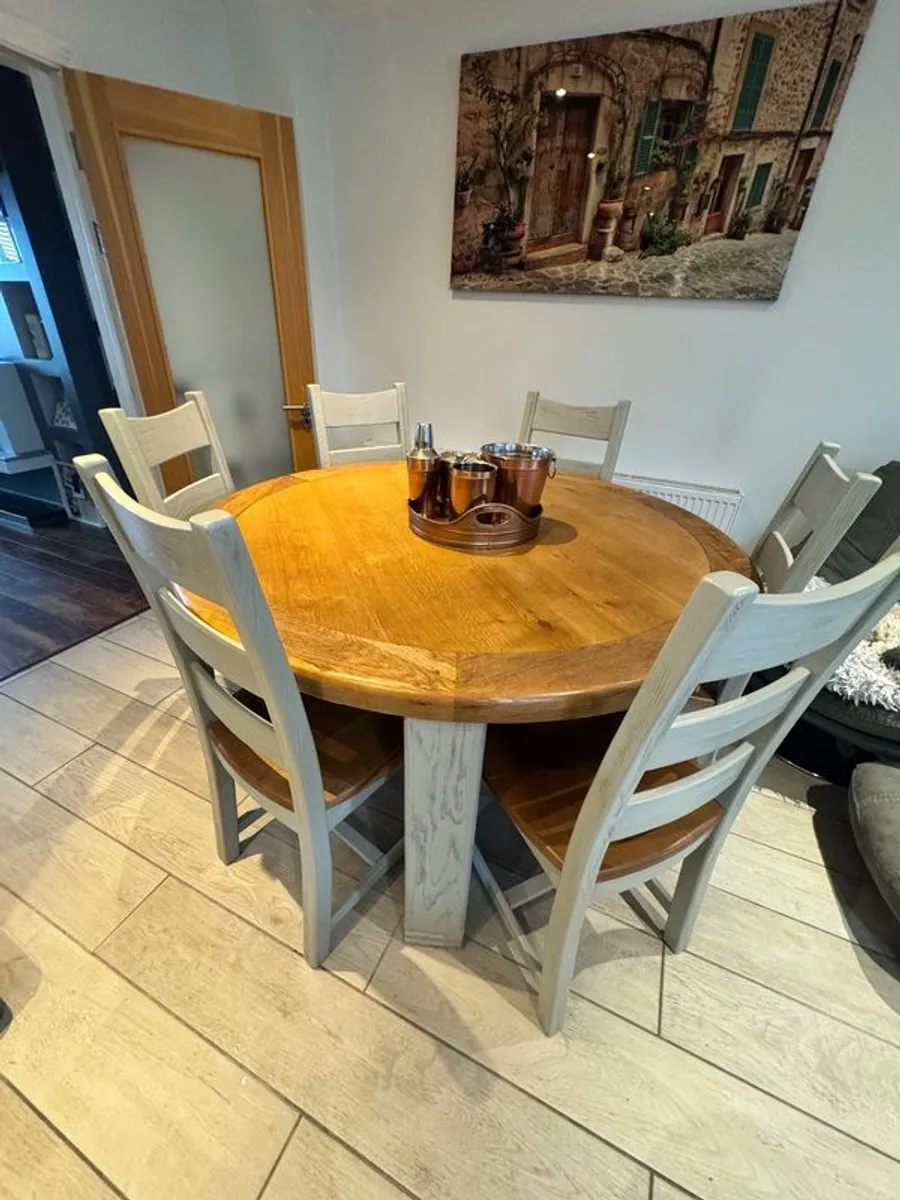 Solid Oak Dining Table & Chairs - Image 1