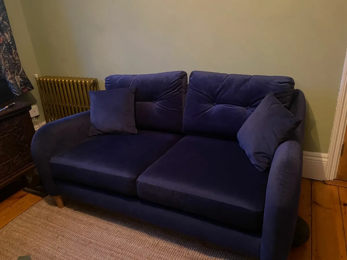 Dark Blue Velvet Sofa - Image 2
