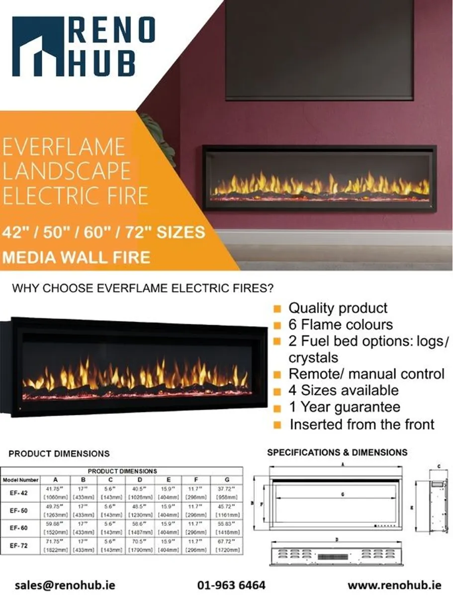 Everflame - Easy install Electric Fireplace - media wall fire - Image 2