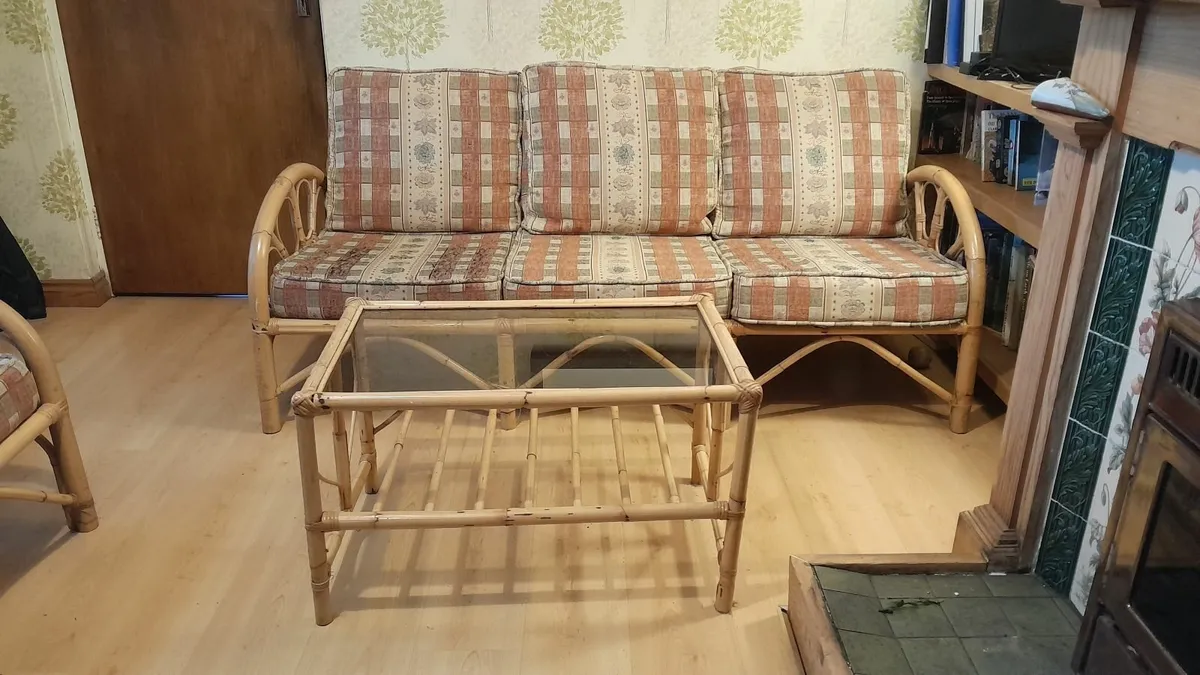 3-piece suite + coffee table in natural cane - Image 2