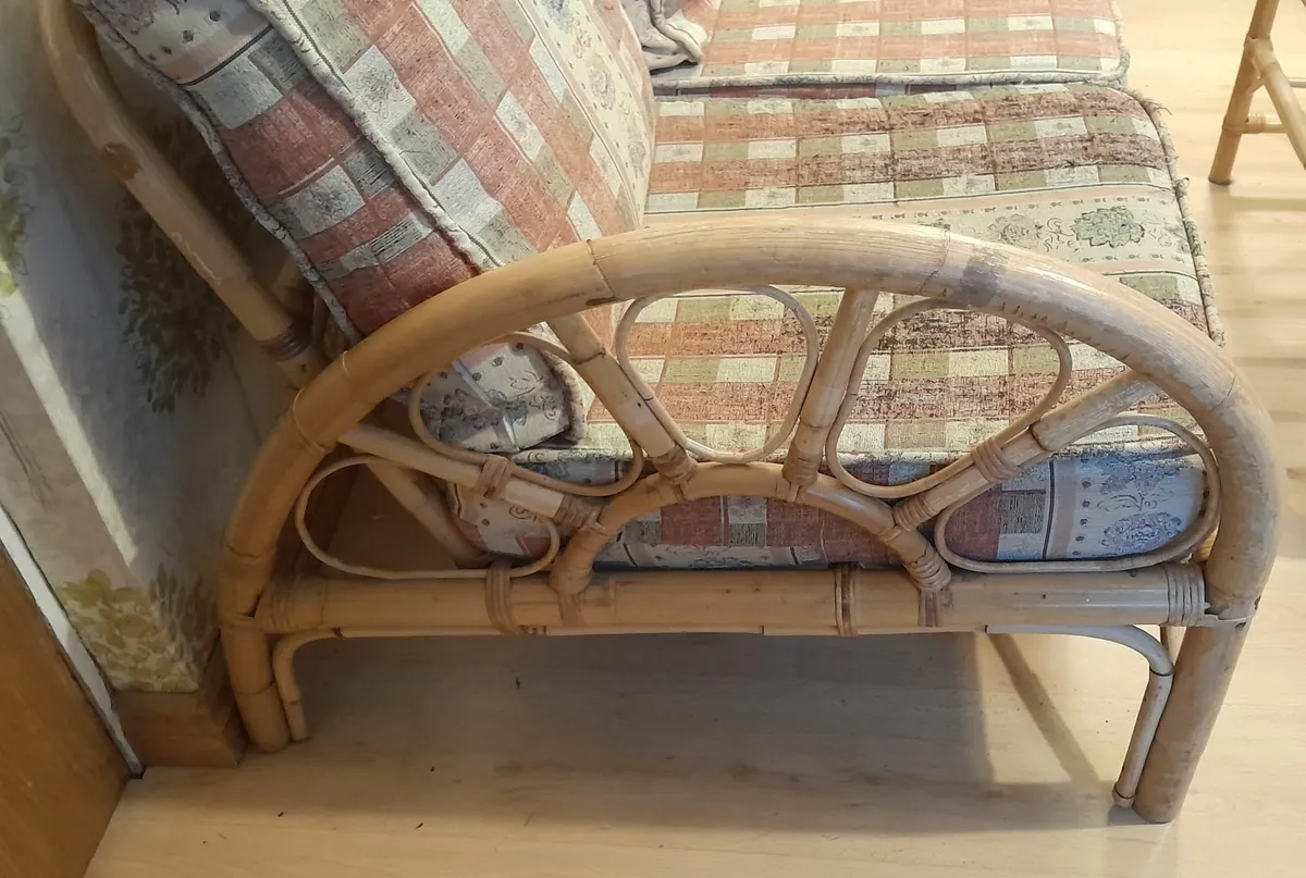 3-piece suite + coffee table in natural cane - Image 4