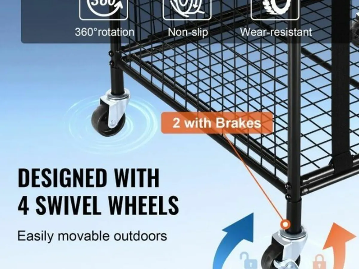 Rolling Sports Ball Storage Cart 50.7 x 50 x 54.5 - Image 3