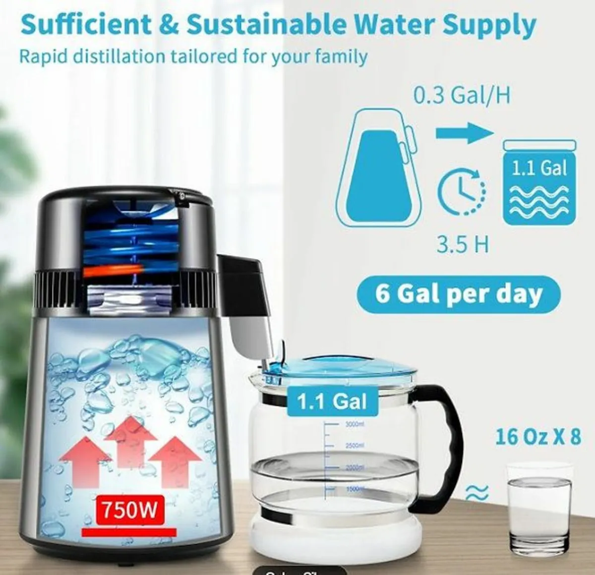 4 L Water Distiller, 1 L/H, 750W Distilled Water M - Image 2