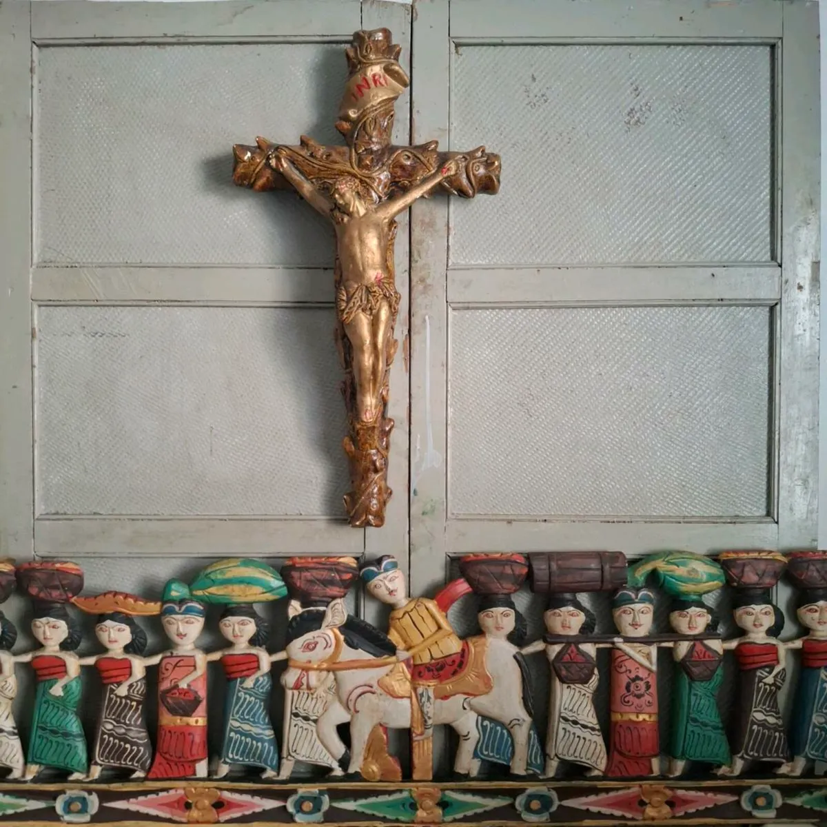 Large Ceramic Folk Art Crucifix - Image 1