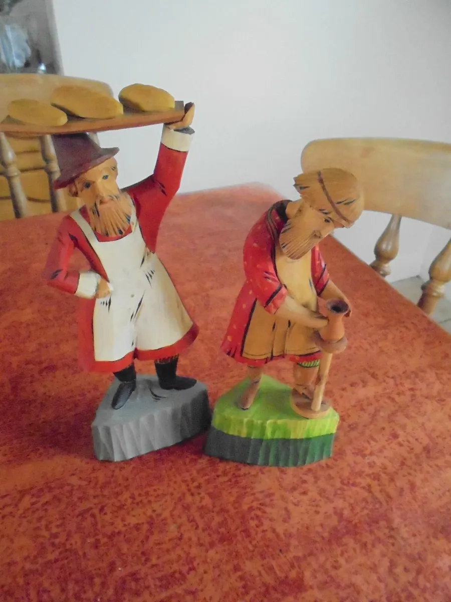 Hand Carved Figures x 2 for Sale - Image 1